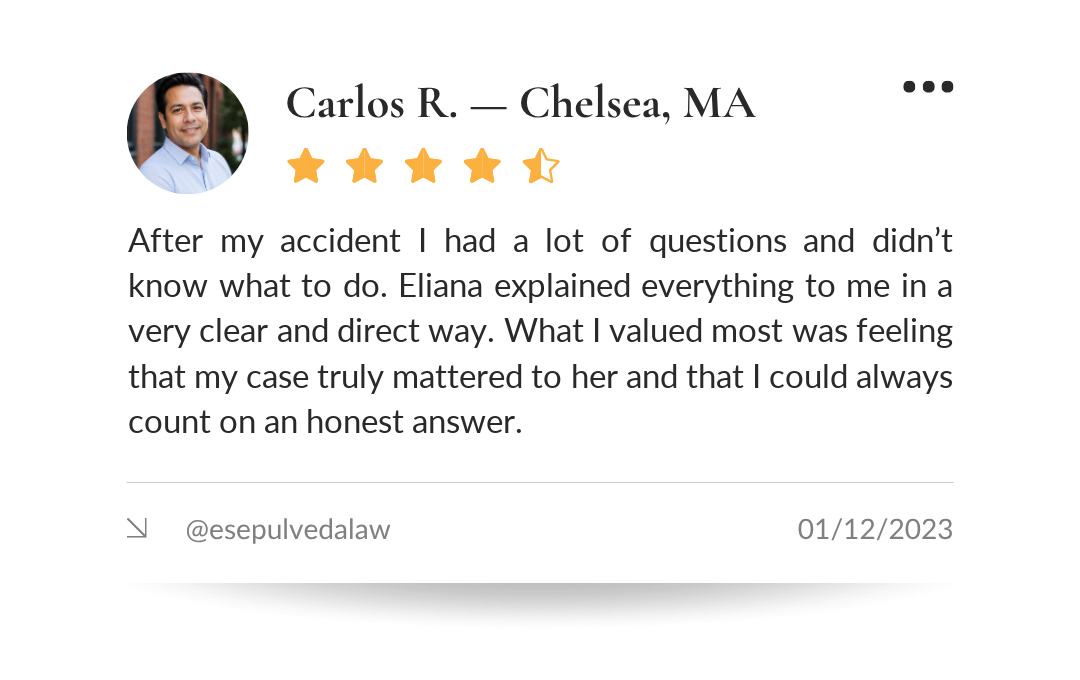 Client testimonial from Carlos R., Chelsea, MA