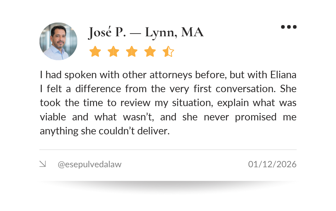 Client testimonial from José P., Lynn, MA