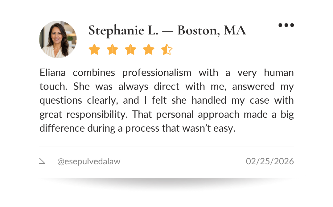Client testimonial from Stephanie L., Boston, MA